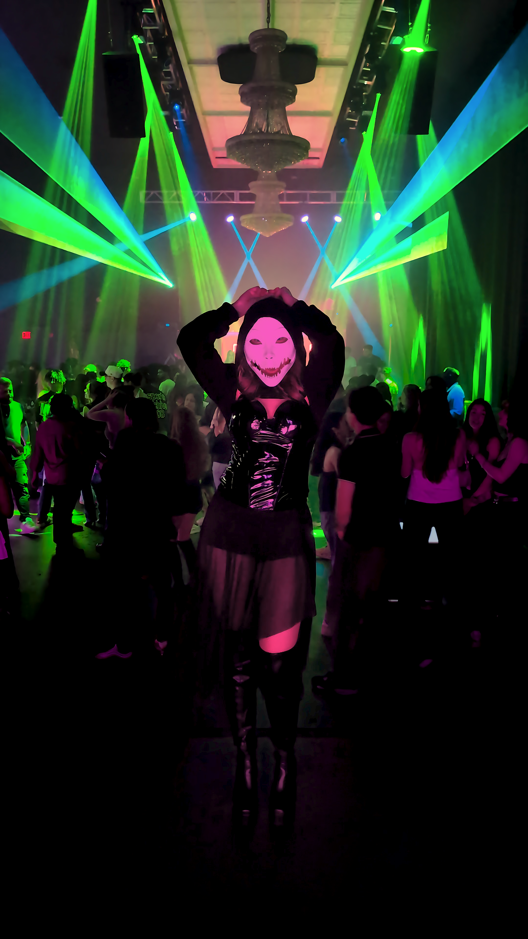 Sasha Kristoff Awake & Dreaming Antidote mask green lasers crowd dark club