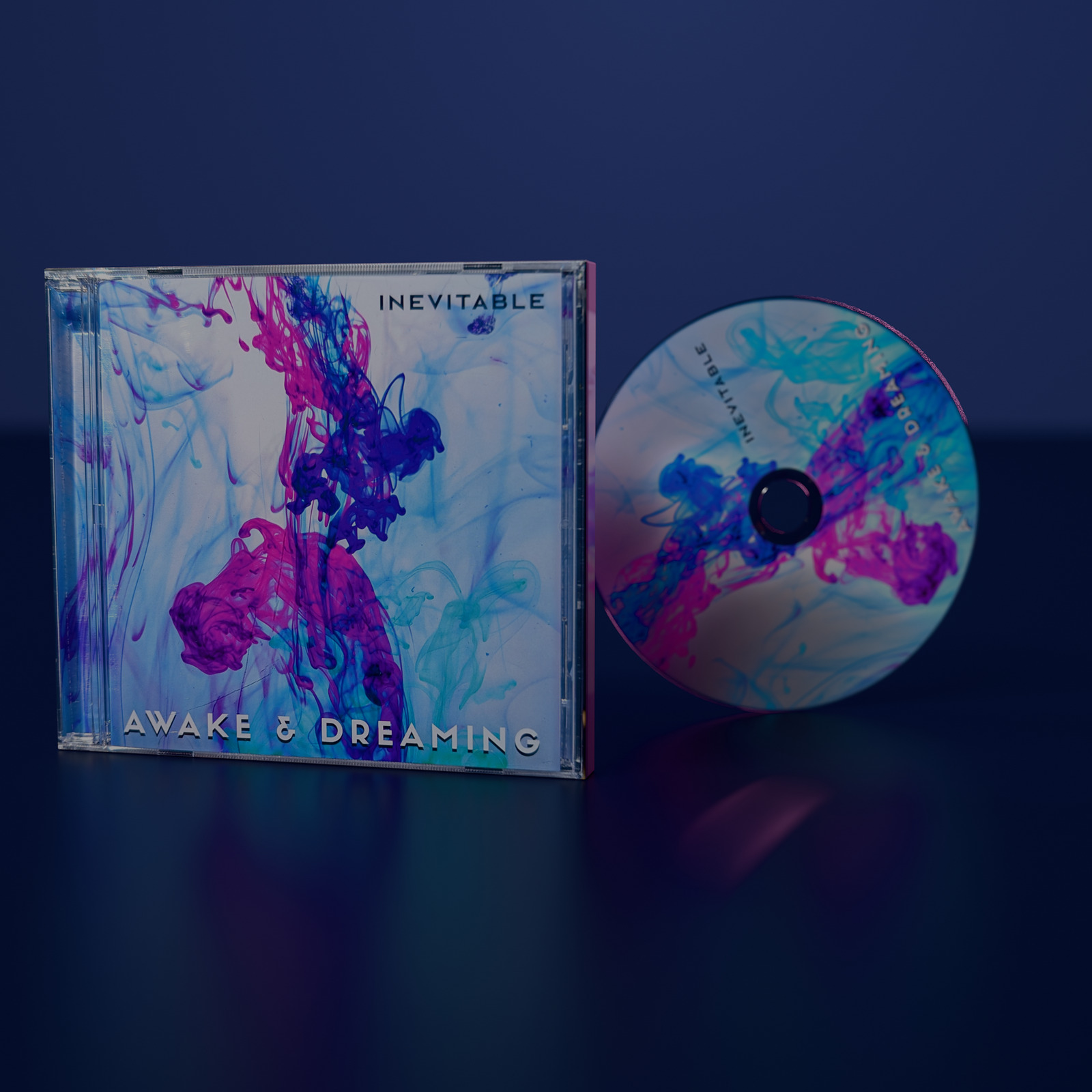 Inevitable CD: the jewel case standing beside its full-colour printed disc