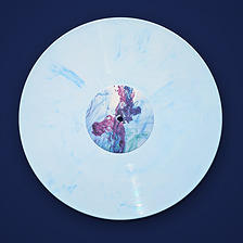 Inevitable on white and blue marbled vinyl, artwork centre label