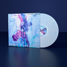 Inevitable vinyl LP with the white and blue marbled record